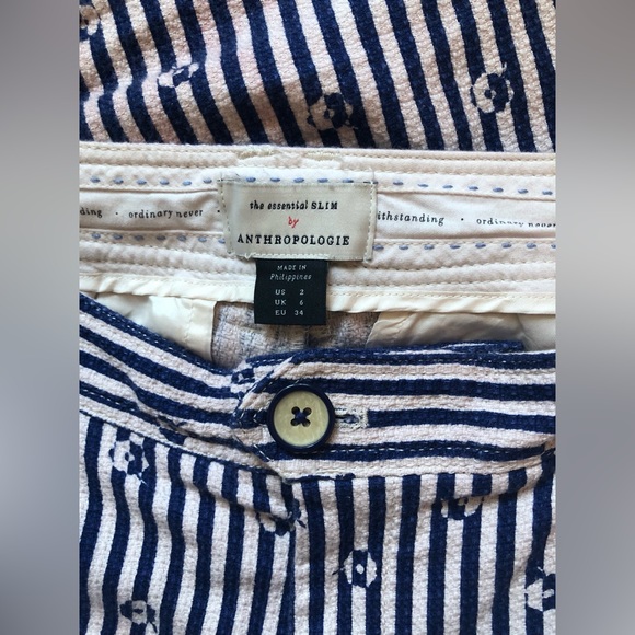 Anthropologie Women's The Essential Slim Trousers Blue White Stripe Size 2 - Picture 13 of 16